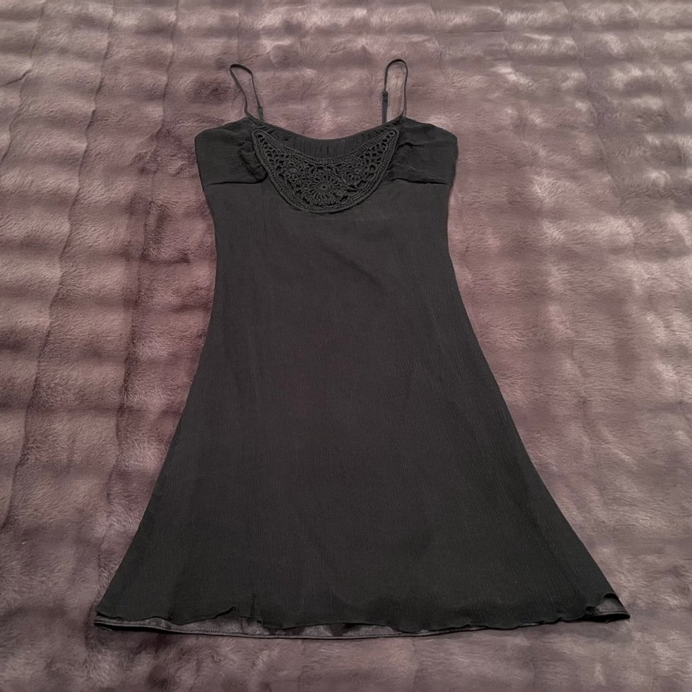 EXPRESS Black Silk Dress with Crochet Accent (Size: 4) - NWOT